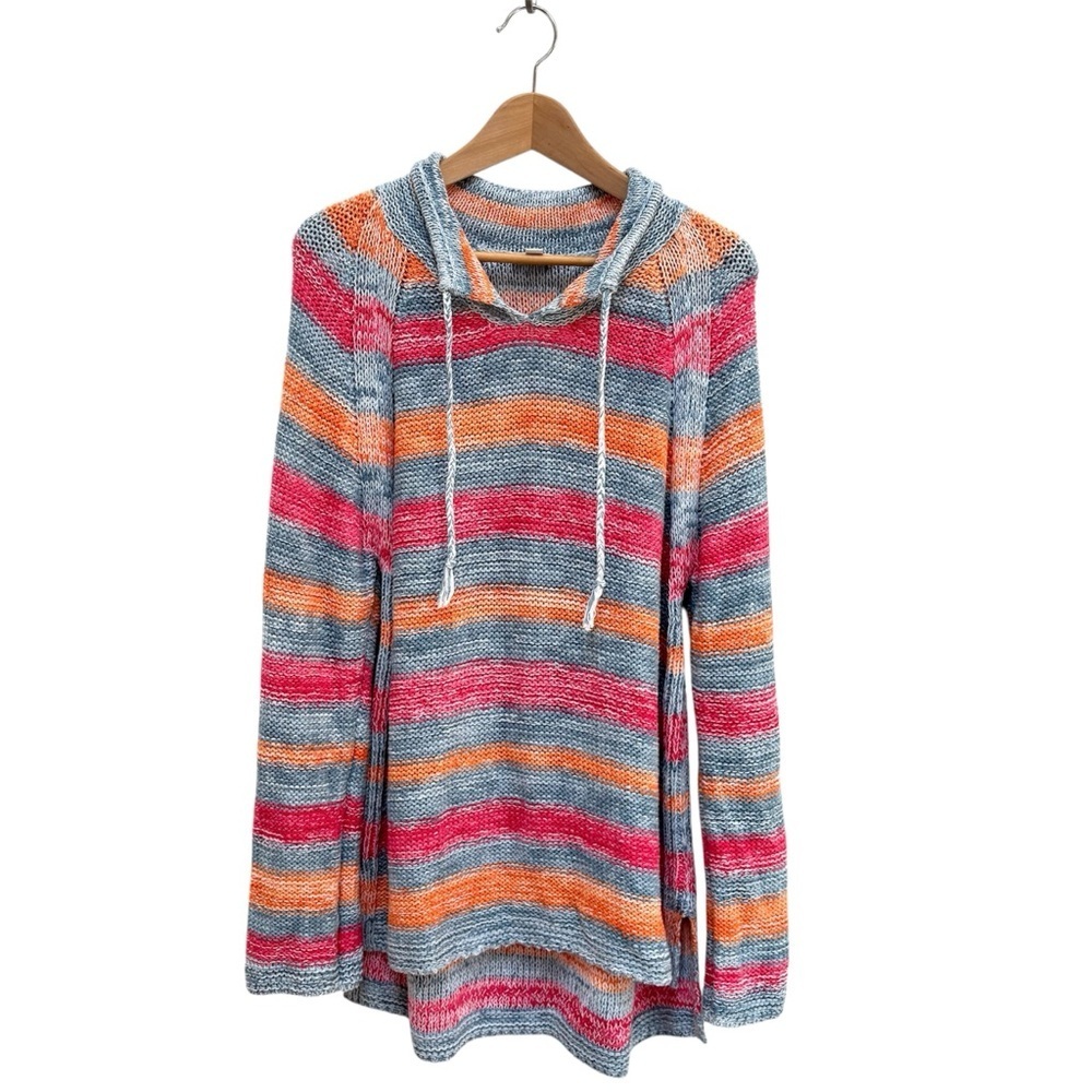 J. Jill Striped Tunic Sweater Linen Cotton Knit Beachy Casual Blue Size Large - Picture 6 of 15